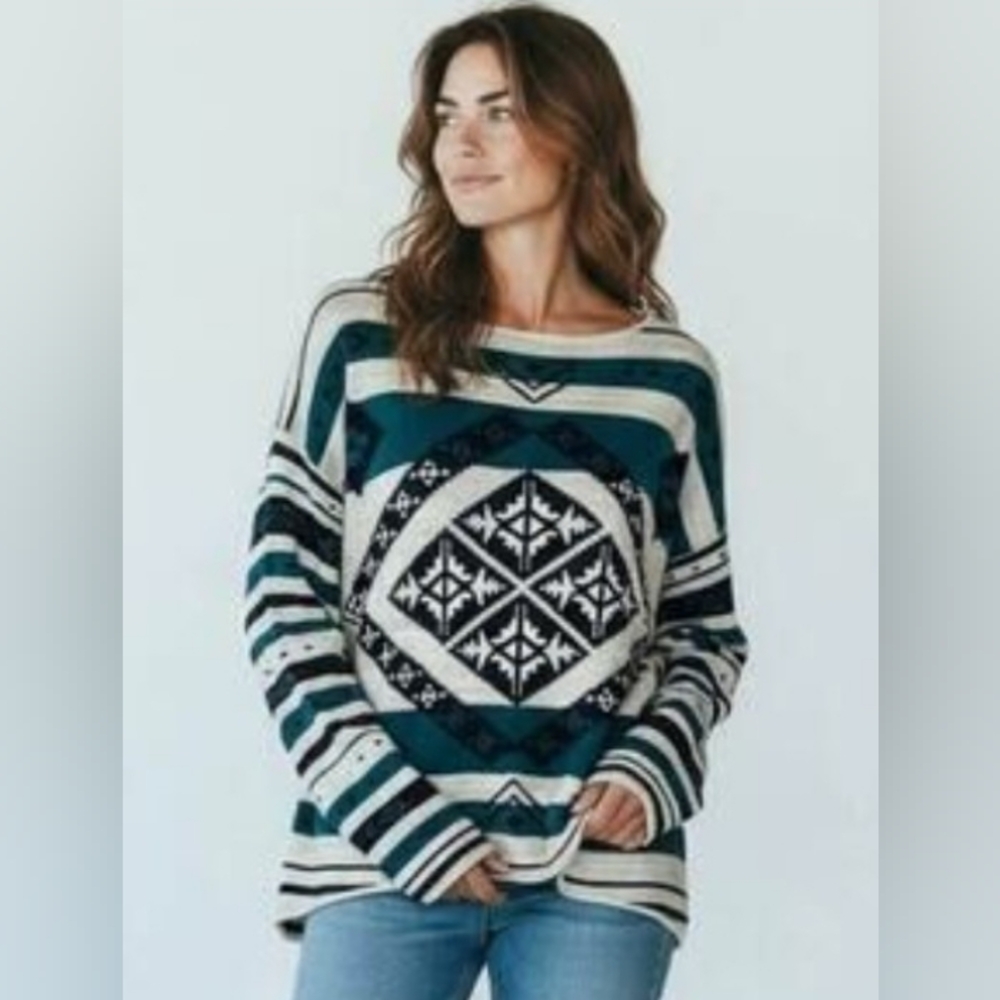 Natural Reflections Aztec Design Pullover Sweater - Size 2X - Picture 2 of 10